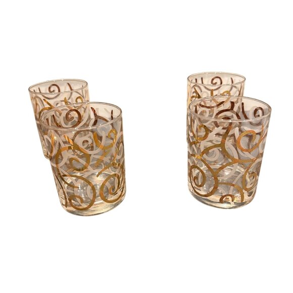 Culver Vintage MCM22 KT Gold Swirl Design Glasses Made In USA Set of 4 New In